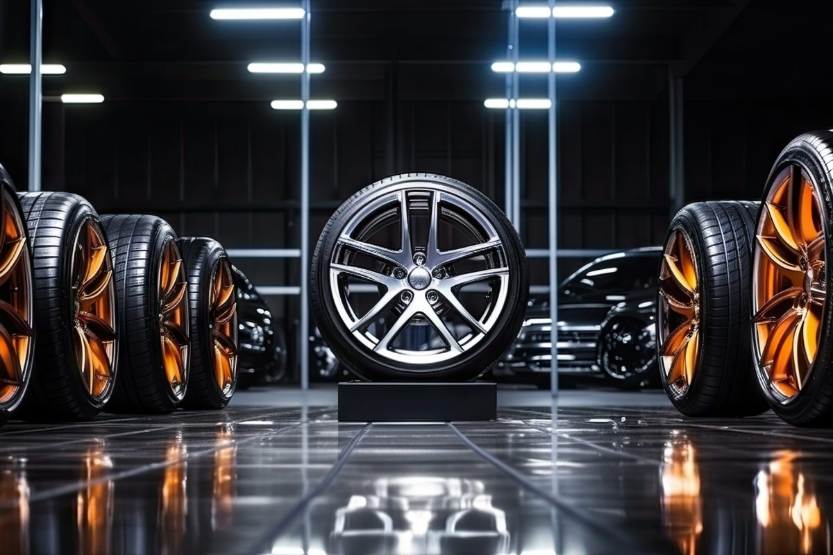 Alloy wheels, alloy wheels or alloy wheels, high performance car parts in car showrooms