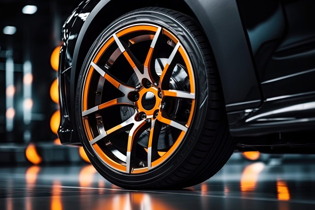 Alloy wheels, alloy wheels or alloy wheels, high performance car parts in car showrooms